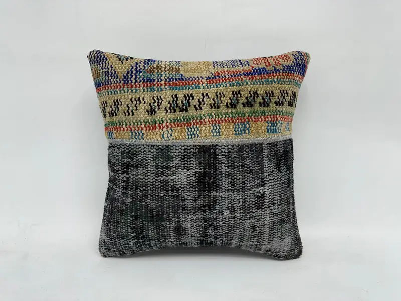 Hediye Yastığı, 16x16 Mavi Yastık Kapağı, Yastık Kılıfı, Vintage Yastık, Vintage Yastık Sham, Türk Kilim Yastığı, Doğal Yastık Sham - 1