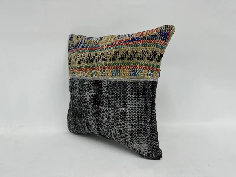 Hediye Yastığı, 16x16 Mavi Yastık Kapağı, Yastık Kılıfı, Vintage Yastık, Vintage Yastık Sham, Türk Kilim Yastığı, Doğal Yastık Sham - 4