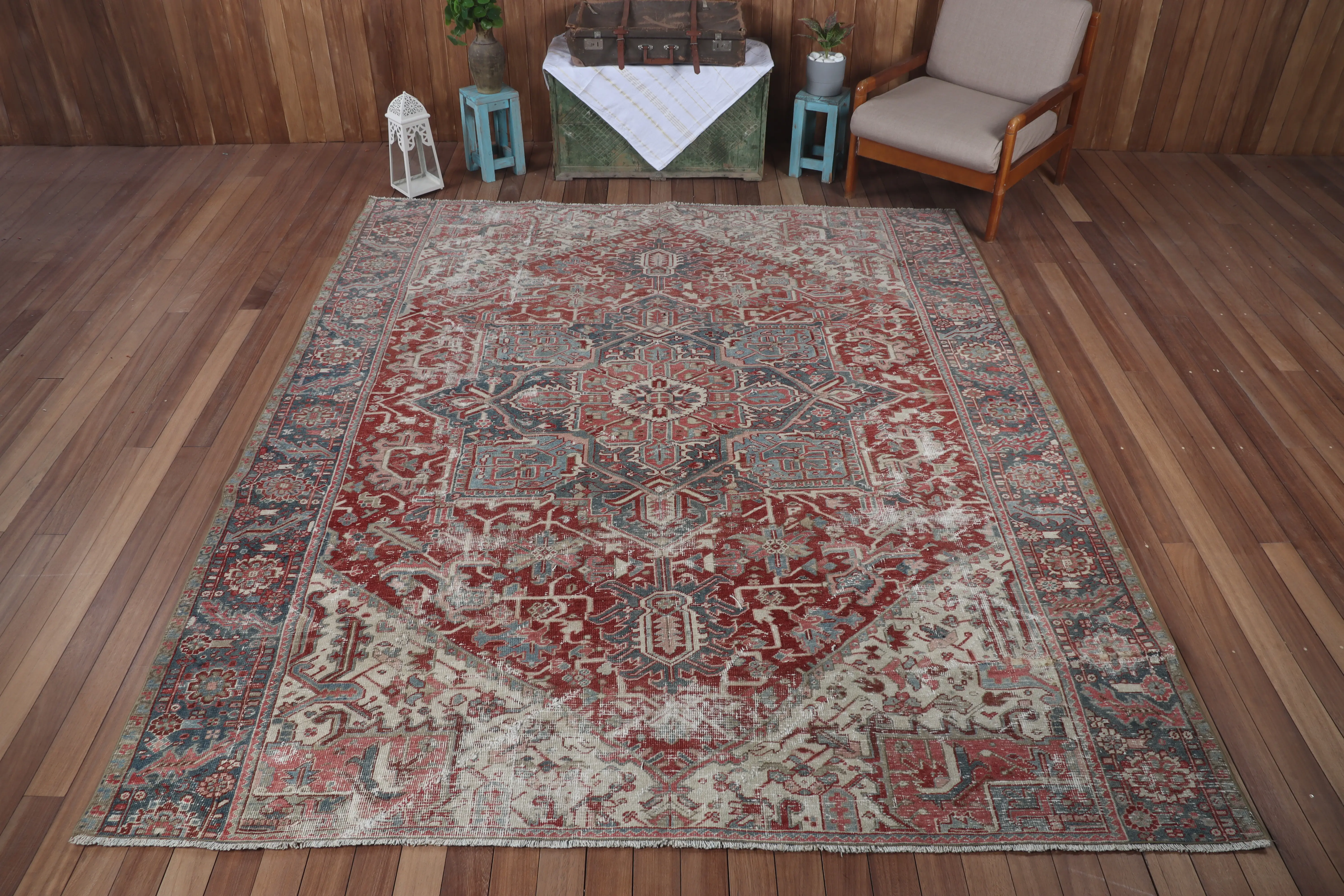 Turkish Oversize Rug, 7.8x9.4 ft Vintage Rug, Red Oushak Wool Rug - 1