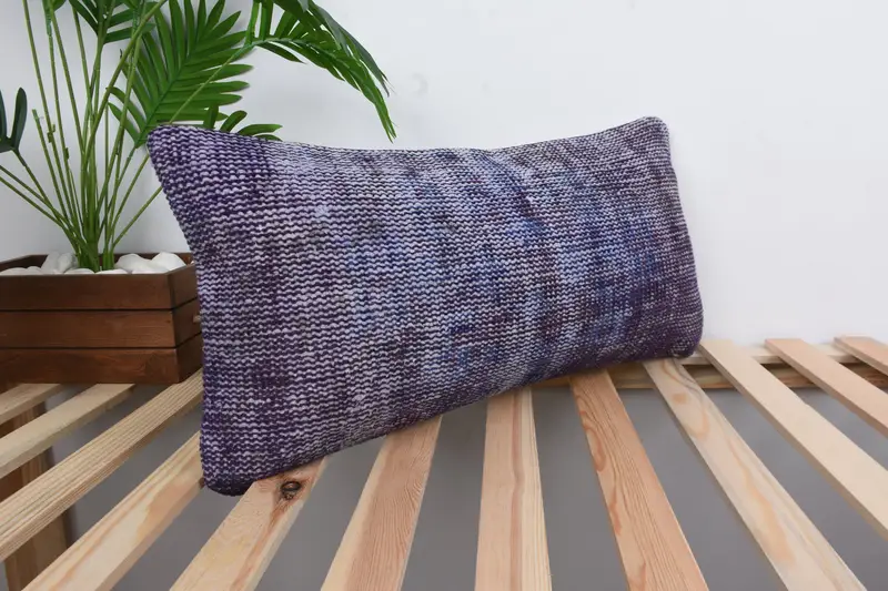 Boho Throw Pillow Case, Pattern Throw Cushion, Ethnical Kilim Rug Pillow, 12x24 Blue Cushion Case, Gift Pillow, Cushion Case, Kilim Cushion Sham - 4