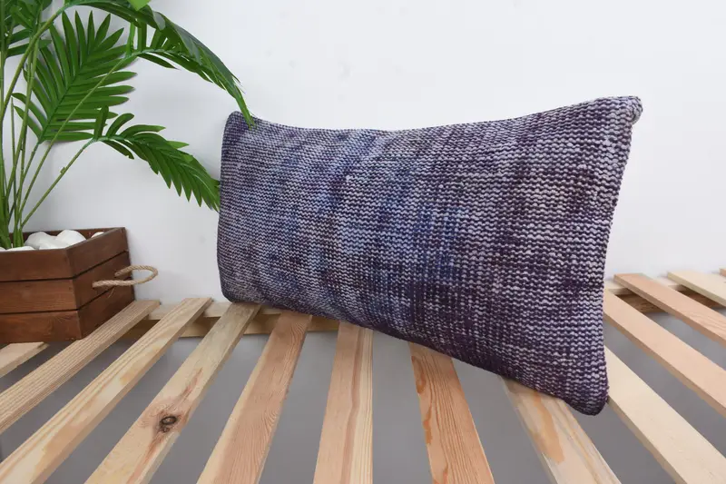Boho Throw Pillow Case, Pattern Throw Cushion, Ethnical Kilim Rug Pillow, 12x24 Blue Cushion Case, Gift Pillow, Cushion Case, Kilim Cushion Sham - 5