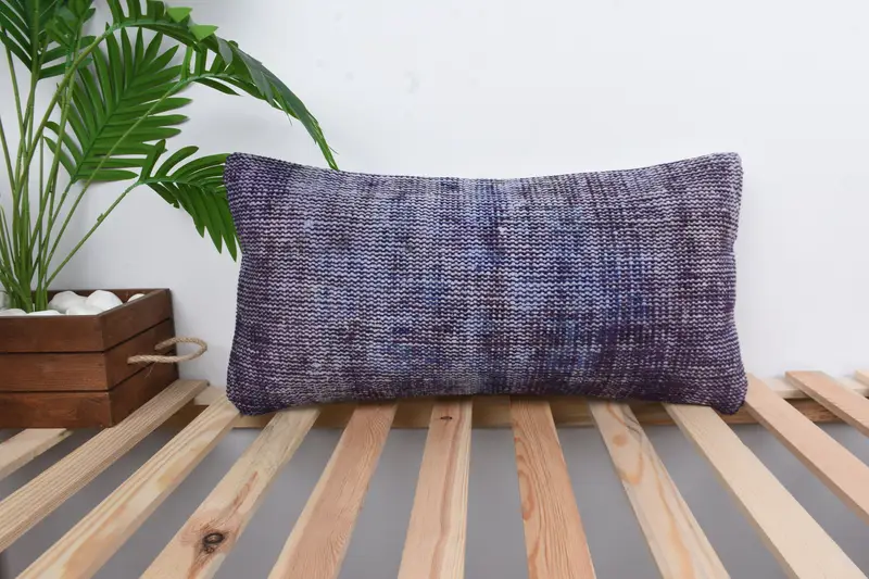 Boho Throw Pillow Case, Pattern Throw Cushion, Ethnical Kilim Rug Pillow, 12x24 Blue Cushion Case, Gift Pillow, Cushion Case, Kilim Cushion Sham - 1
