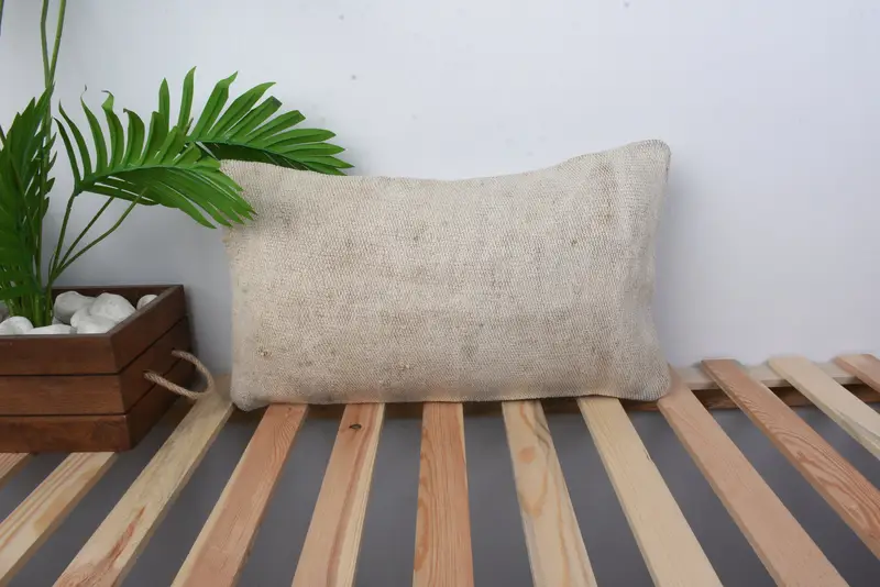Cushion, Home Decor Pillow, Pillow for Sofa, Kilim Pillow, Authentic Pillow Sham, 12x20 Beige Pillow Cover, Bolster Throw Pillow Case - 1