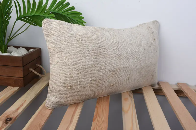 Cushion, Home Decor Pillow, Pillow for Sofa, Kilim Pillow, Authentic Pillow Sham, 12x20 Beige Pillow Cover, Bolster Throw Pillow Case - 4