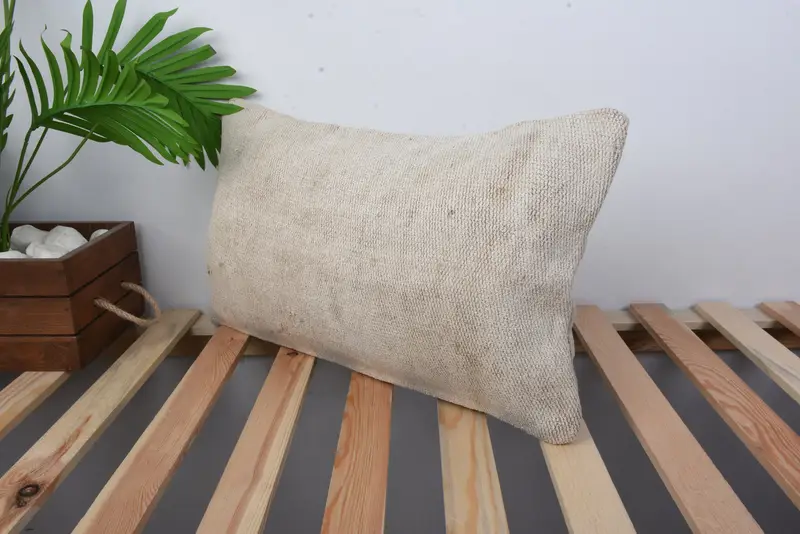 Cushion, Home Decor Pillow, Pillow for Sofa, Kilim Pillow, Authentic Pillow Sham, 12x20 Beige Pillow Cover, Bolster Throw Pillow Case - 5
