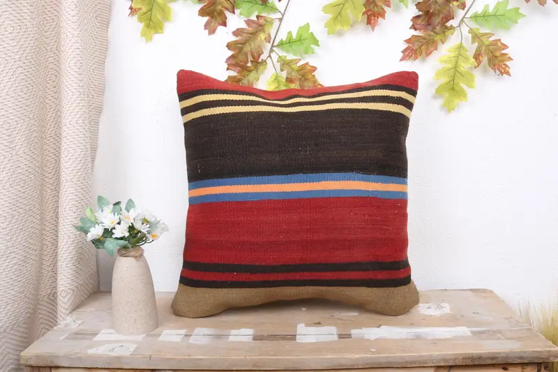 Bench Pillow, Boho Pillow, Cushion, Muted Pillow Sham, Home Decor Pillow, Car Pillow, 18x18 Red Cushion Case, Bench Pillow Case, Vintage Pillow - 1
