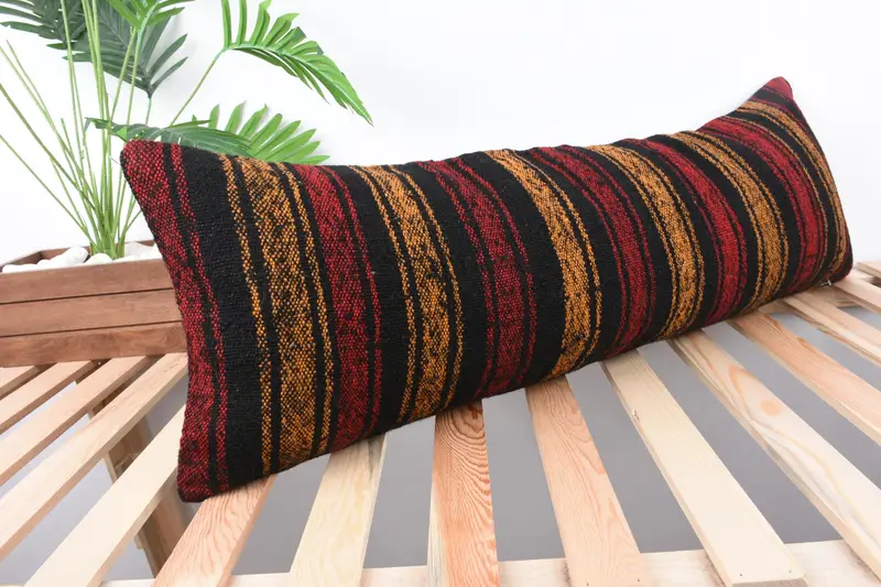 Interior Designer Pillow, Handwoven Pillow Cover Pillow Case, Handmade Kilim Cushion, Pillow Cover, Gift Pillow, 12x36 Red Cushion Cover - 4