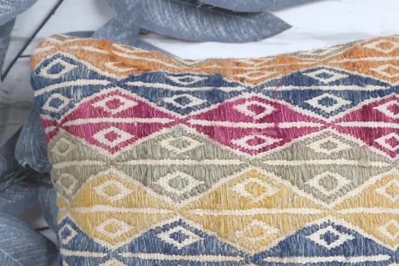 Kilim Pillow, 12x12 Yellow Pillow Cover, Bed Pillow Cover, Nautical Throw Pillow, Kilim Cushion Sham, Pillow Case, Vintage Kilim Pillow - 2
