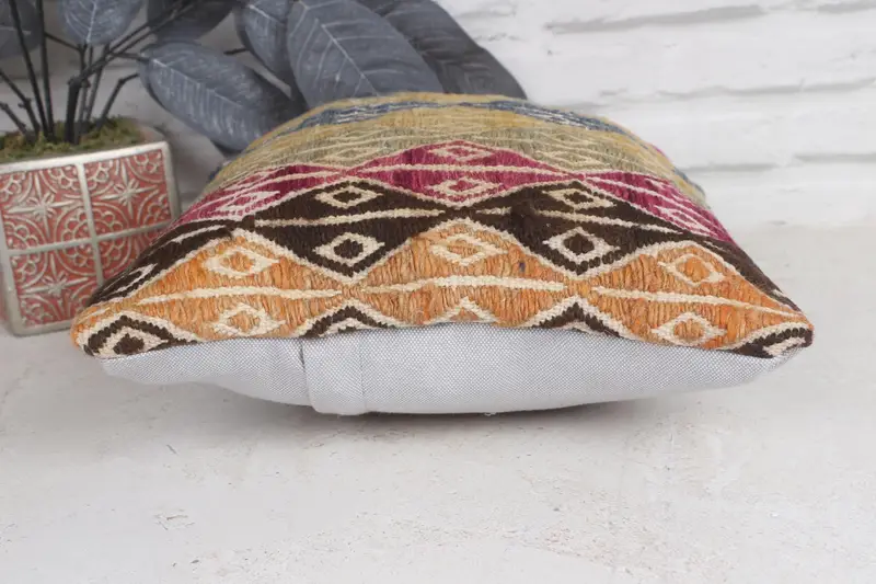 Kilim Pillow, 12x12 Yellow Pillow Cover, Bed Pillow Cover, Nautical Throw Pillow, Kilim Cushion Sham, Pillow Case, Vintage Kilim Pillow - 5