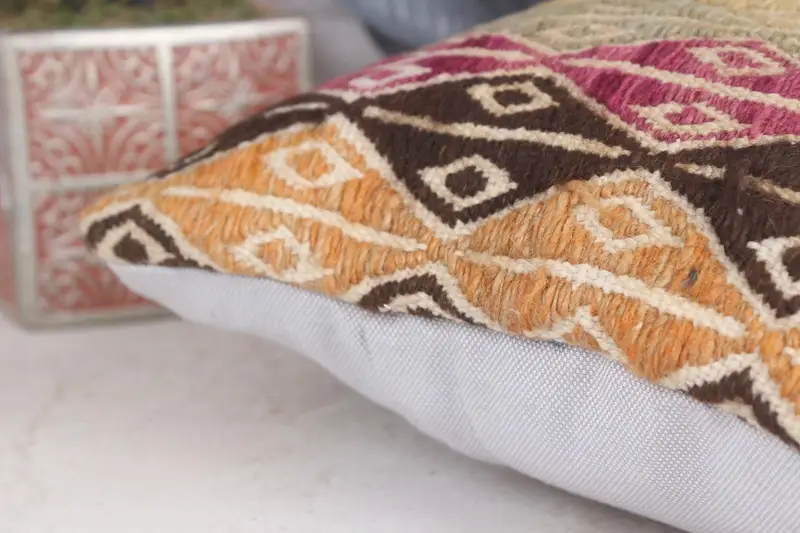 Kilim Pillow, 12x12 Yellow Pillow Cover, Bed Pillow Cover, Nautical Throw Pillow, Kilim Cushion Sham, Pillow Case, Vintage Kilim Pillow - 7