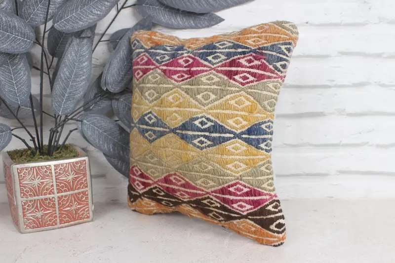 Kilim Pillow, 12x12 Yellow Pillow Cover, Bed Pillow Cover, Nautical Throw Pillow, Kilim Cushion Sham, Pillow Case, Vintage Kilim Pillow - 3