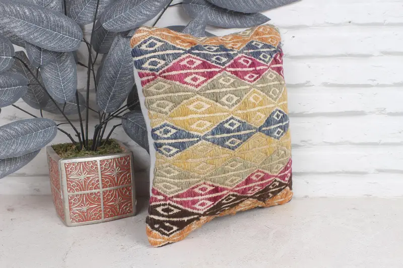 Kilim Pillow, 12x12 Yellow Pillow Cover, Bed Pillow Cover, Nautical Throw Pillow, Kilim Cushion Sham, Pillow Case, Vintage Kilim Pillow - 4