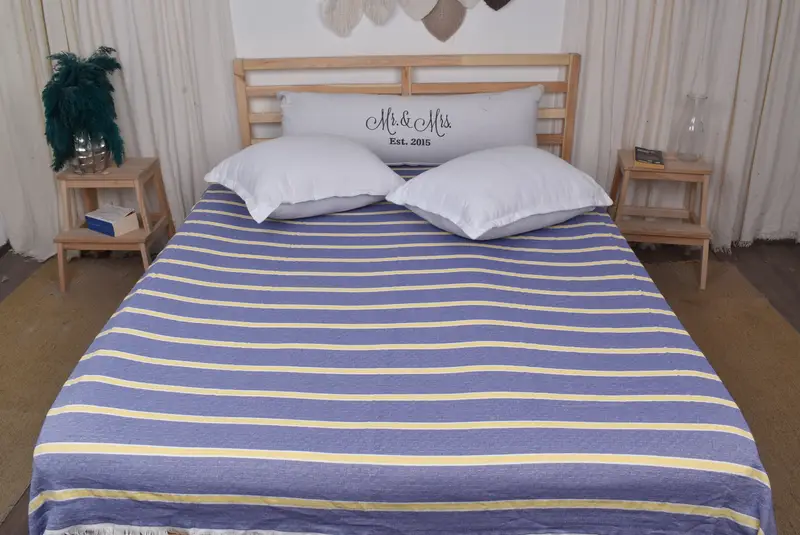 Personalized Gifts, Gift For Wedding Day, 96x84 Cotton Striped Towel, Summer Gift, Throw Blanket Couch, Turkish Blanket, Wedding Anniversary Gift - 1