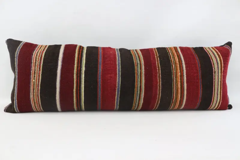 Square Throw Pillow, Ethnic Throw Cushion Cover, Home Decor Pillow, Kilim Cushion Sham, Cushion, 16x48 Brown Cushion, Vintage Pillow - 1