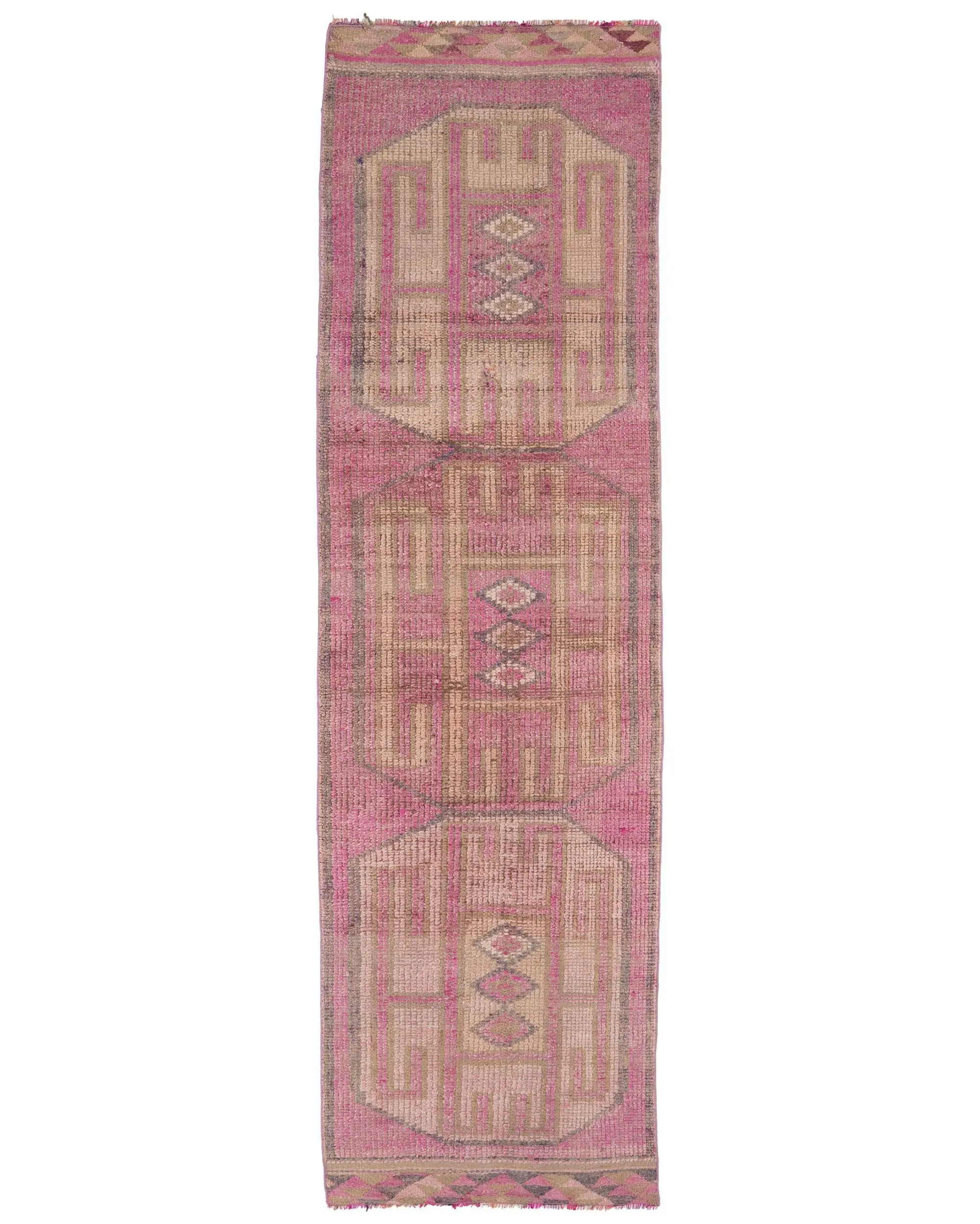 2,9x10,2 ft türkischer Teppich, Vintage Läuferteppich, rosa braun umrandeter Wollteppich - 1