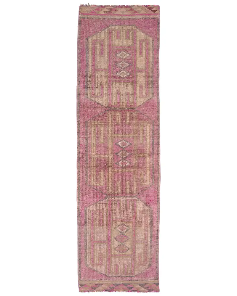Elegant Pink Rug, 2.9x10.2 ft Bordered Design