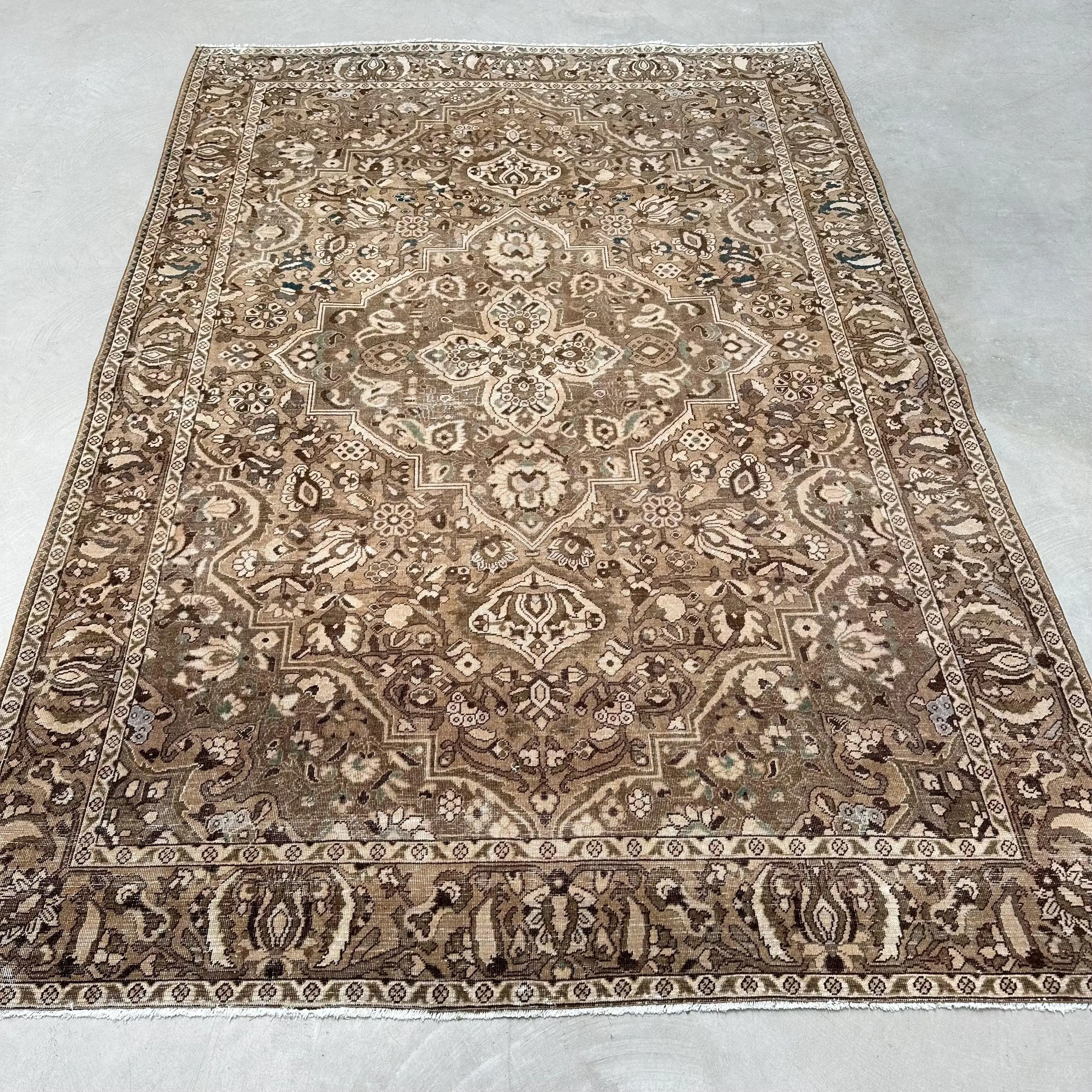 6.8x9.7 ft Rug, Turkish Vintage Rug, Brown Polka dot Rug - 1