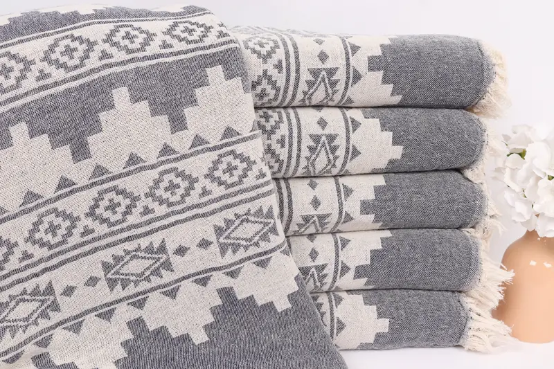 Organic Throw, Aesthetic Blanket, Boho Throw Blankets, Tablecloth, 86x56 Cotton Kilim Towel, Decorative Bedspread, Throw Blanket, Baby Boy Gift - 1