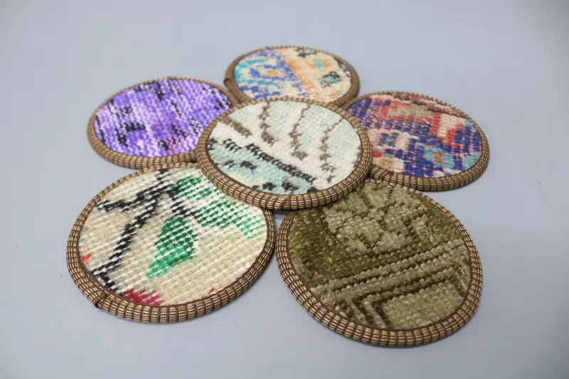 Bohemian Blue and Brown Round Coaster, Non-Slip Bohemian Coaster