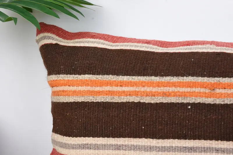 Turkish Kilim Pillow, Shabby Chic Pillow Case, Pillow Case, 12x24 Orange Pillow, Kilim Cushion Sham, Handmade Kilim Cushion - 2