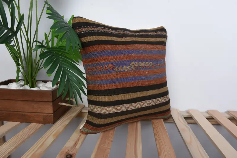 Cushion Case, Bright Pillow Sham, 16x16 Red Cushion Cover, Turkish Kilim Pillow, Boho Pillow, Ethnical Kilim Rug Pillow, Custom Cushion - 4