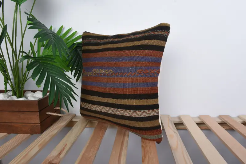Cushion Case, Bright Pillow Sham, 16x16 Red Cushion Cover, Turkish Kilim Pillow, Boho Pillow, Ethnical Kilim Rug Pillow, Custom Cushion - 5