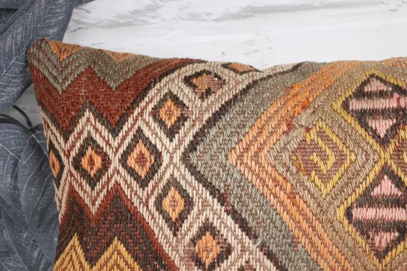 Pillow for Couch, Cushion Case, Vintage Throw Pillow, 10x20 Orange Cushion Cover, Turkish Pillow, Outdoor Patio Cushion, Ethnical Kilim Rug Pillow - 2