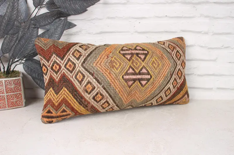 Pillow for Couch, Cushion Case, Vintage Throw Pillow, 10x20 Orange Cushion Cover, Turkish Pillow, Outdoor Patio Cushion, Ethnical Kilim Rug Pillow - 3