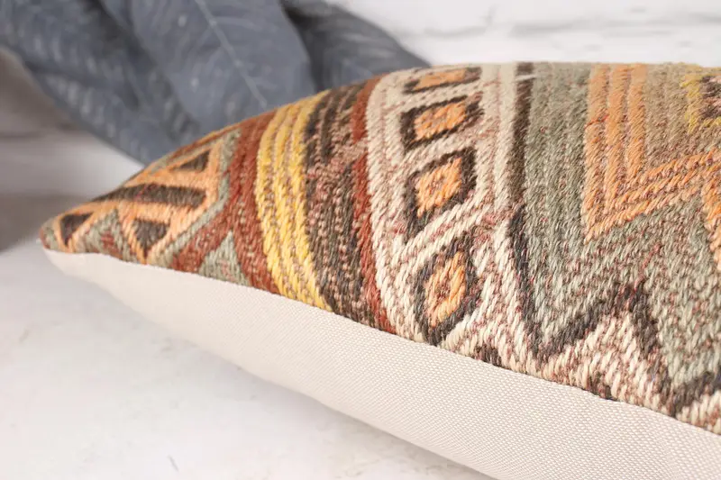 Pillow for Couch, Cushion Case, Vintage Throw Pillow, 10x20 Orange Cushion Cover, Turkish Pillow, Outdoor Patio Cushion, Ethnical Kilim Rug Pillow - 6