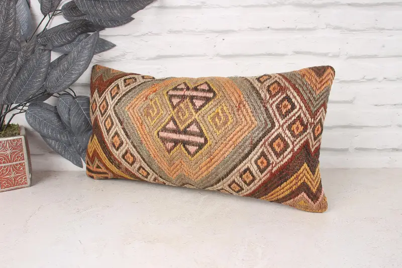 Pillow for Couch, Cushion Case, Vintage Throw Pillow, 10x20 Orange Cushion Cover, Turkish Pillow, Outdoor Patio Cushion, Ethnical Kilim Rug Pillow - 4