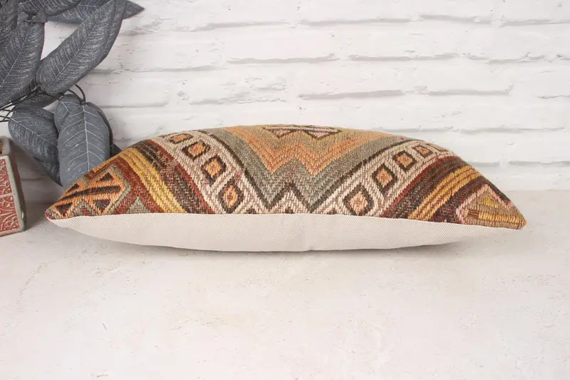 Pillow for Couch, Cushion Case, Vintage Throw Pillow, 10x20 Orange Cushion Cover, Turkish Pillow, Outdoor Patio Cushion, Ethnical Kilim Rug Pillow - 5