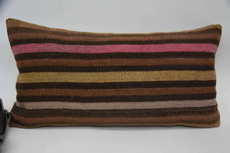 Throw Antique Cushion, Brown 12x24 inch Striped Rectangle Pillow Case - 1