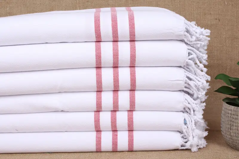 Dish Towel Red Striped Organic Cotton Hand Towel, 24x40 Inches