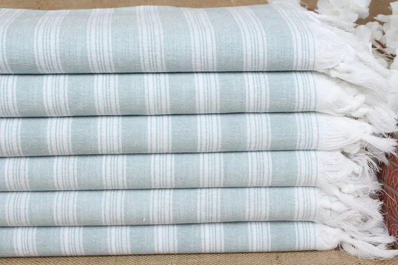 ビーチタオル カスタム トルコ綿 ウォーターグリーン ストライプ、40x71インチ