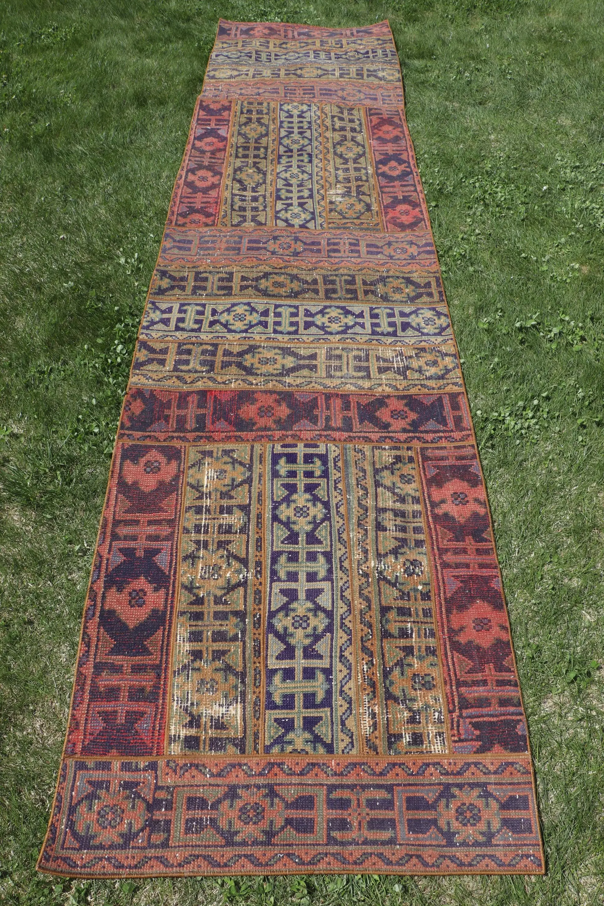 Kırmızı ve Mavi Güneybatı Halısı, 3x13 ft Şık Dekor - 1
