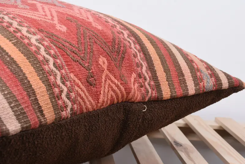 24x24 Red Cushion Case, Colorful Cushion Cover, Meditation Cushion, Ethnical Kilim Rug Pillow, Boho Pillow, Handmade Kilim Cushion, Pillow Cover - 7