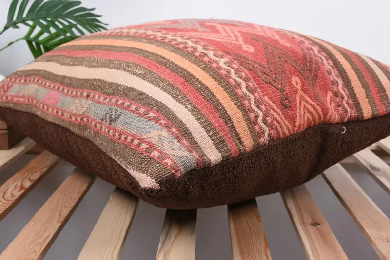 24x24 Red Cushion Case, Colorful Cushion Cover, Meditation Cushion, Ethnical Kilim Rug Pillow, Boho Pillow, Handmade Kilim Cushion, Pillow Cover - 6