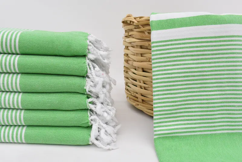 Personalized Green Striped Beach Towel, Organic Cotton, 70x40 Inches