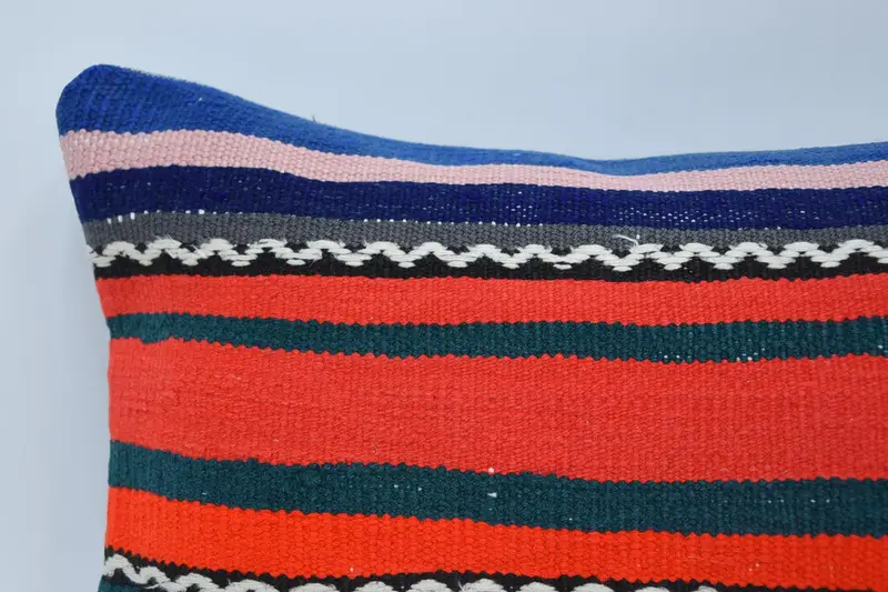 Vintage Kilim Throw Pillow, 12x48 Blue Cushion Case, Handmade Kilim Cushion, Pillow Sham, Vintage Kilim Pillow, Turkish Bench Cushion Cover - 2