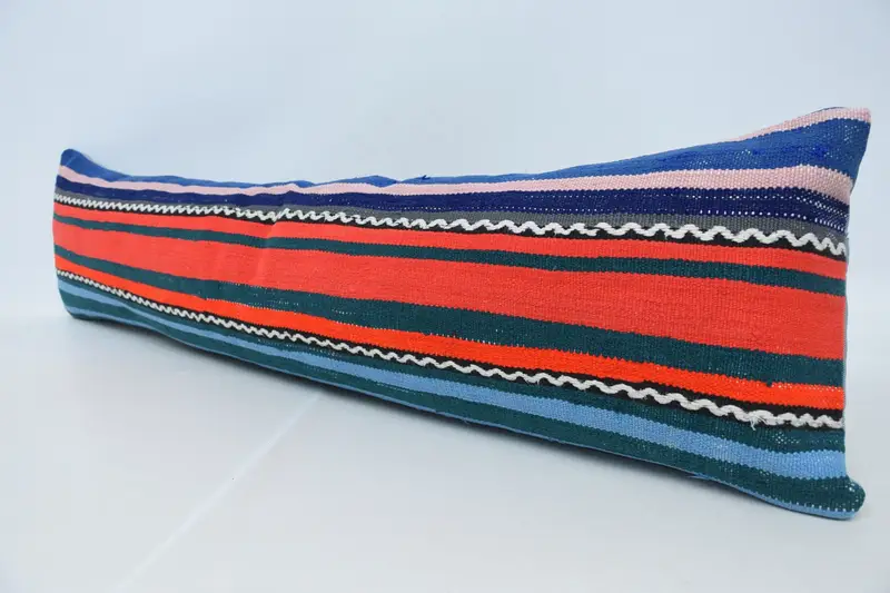 Vintage Kilim Throw Pillow, 12x48 Blue Cushion Case, Handmade Kilim Cushion, Pillow Sham, Vintage Kilim Pillow, Turkish Bench Cushion Cover - 4