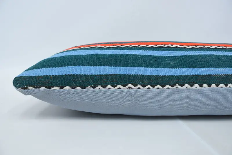 Vintage Kilim Throw Pillow, 12x48 Blue Cushion Case, Handmade Kilim Cushion, Pillow Sham, Vintage Kilim Pillow, Turkish Bench Cushion Cover - 5