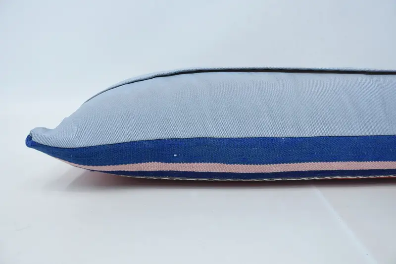 Vintage Kilim Throw Pillow, 12x48 Blue Cushion Case, Handmade Kilim Cushion, Pillow Sham, Vintage Kilim Pillow, Turkish Bench Cushion Cover - 6