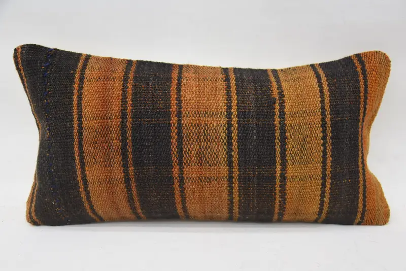Turkish Kilim Pillow, Boho Pillow Sham Cover, Garden Cushion Cover, Cozy Throw Cushion, Pillow, 8x16 Brown Pillow Case, Pillow for Couch - 1