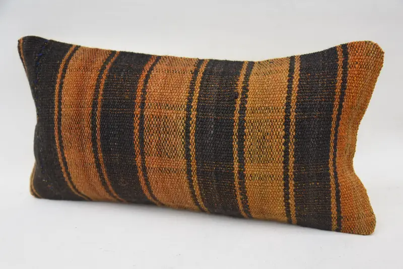 Turkish Kilim Pillow, Boho Pillow Sham Cover, Garden Cushion Cover, Cozy Throw Cushion, Pillow, 8x16 Brown Pillow Case, Pillow for Couch - 3