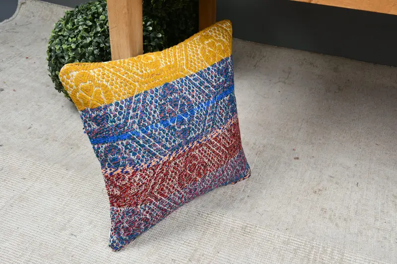 Cubierta de almohada, caja de almohada azul 12x12, cubierta de cojín de mascotas, almohada de kilim vintage, cojín de cama, almohada turca de kilim, almohada de kilim - 7