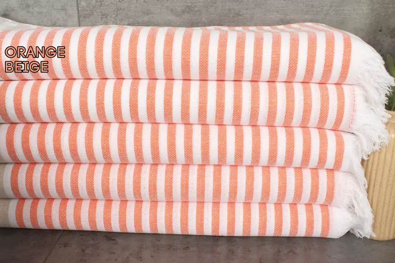 Beach Towel Personalized Organic Cotton Striped Beige, 40x71 Inches