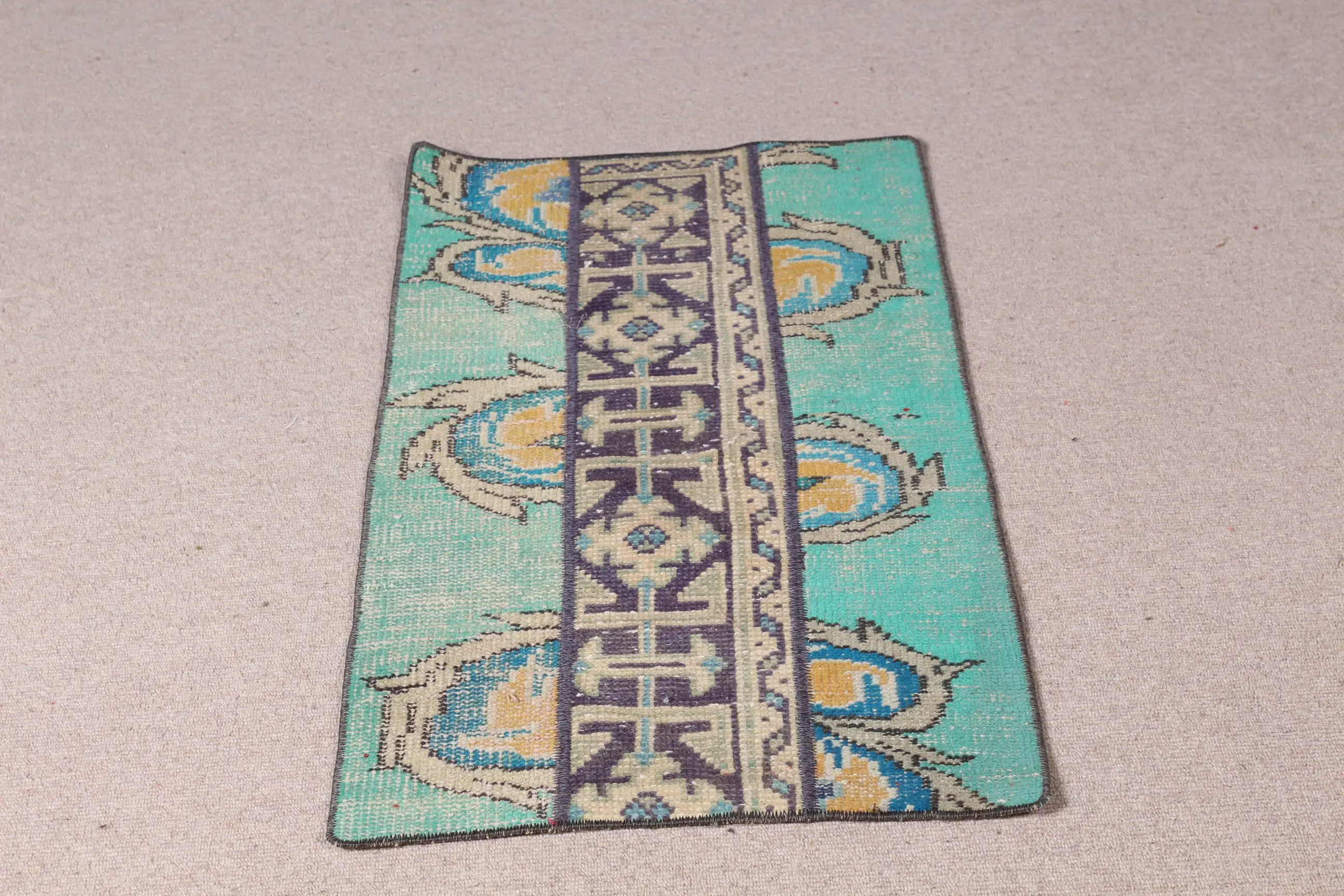 Vintage 1.8x3.1 ft Rug, Small Turkish Rug, Blue Yellow Abstract Rug - 1