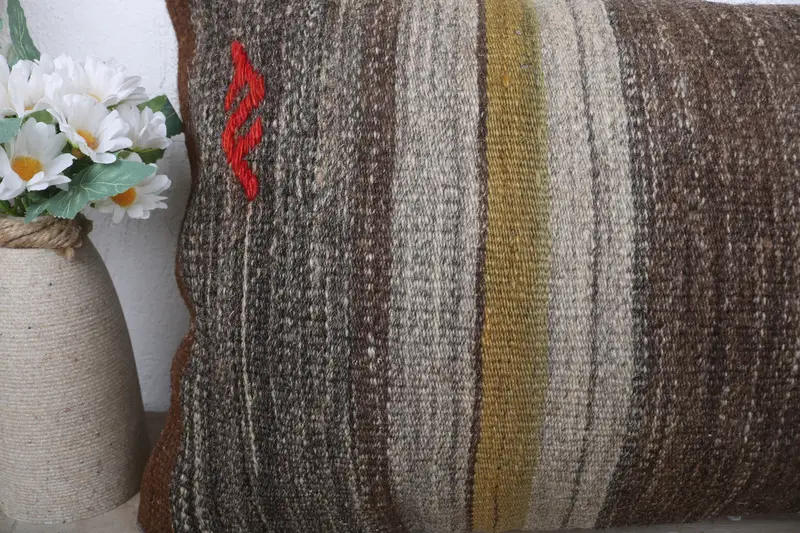 Kilim Cushion Sham, Cushion Cover, Turkish Pillow, Vintage Kilim Pillow, Morroccon Kilim Cushion Cushion Case, 12x24 Brown Cushion Case - 3