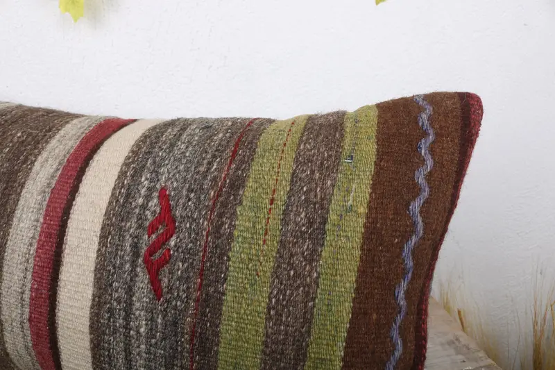 Kilim Cushion Sham, Cushion Cover, Turkish Pillow, Vintage Kilim Pillow, Morroccon Kilim Cushion Cushion Case, 12x24 Brown Cushion Case - 5