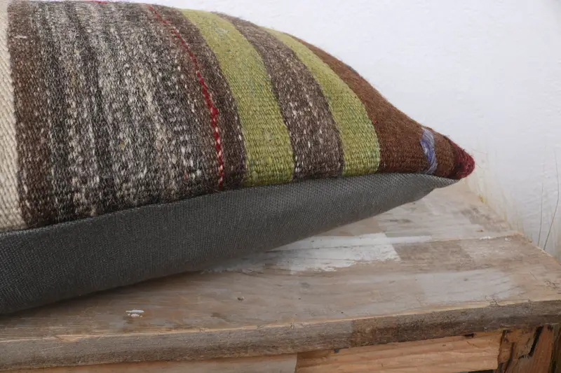 Kilim Cushion Sham, Cushion Cover, Turkish Pillow, Vintage Kilim Pillow, Morroccon Kilim Cushion Cushion Case, 12x24 Brown Cushion Case - 6